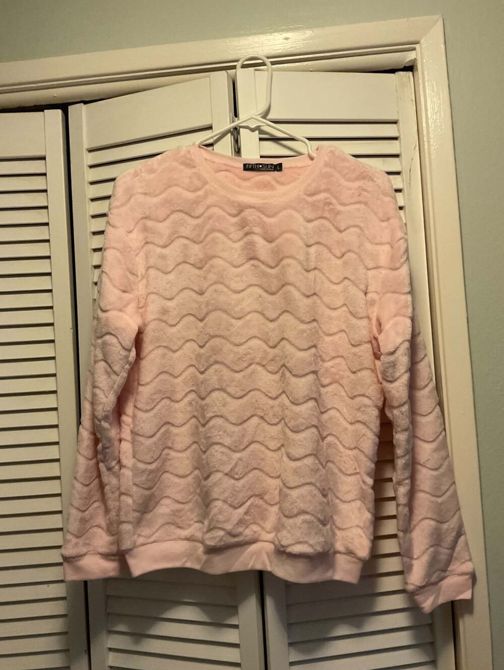 Pink Textured Wave Crewneck Sweater